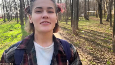 Cute Russian teen fucks her boyfriend in the open