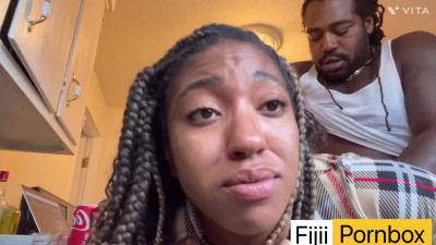 Slim Tiny Submissive Ebony Cutie Lets Her Older Husband Fuck, Toy And DP Her In All Holes In the Kitchen