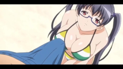 Hentai video showing a horny girl with huge boobies riding teen cock