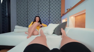 Horny brunette won't leave her stepbro's dick in peace