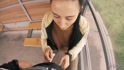 Brunette teen gives risky bj and handjob in public - POV