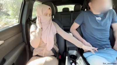 Slutty Slim Arab Gal Lets a Hitchhiker Fuck Her In the Car Right Next To Her Jerking Off Husband