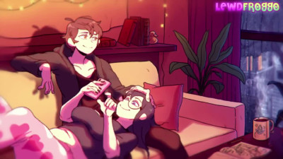 LewdFroggo - Rainy Day - MILF helps the couple engage in hot steaming sex