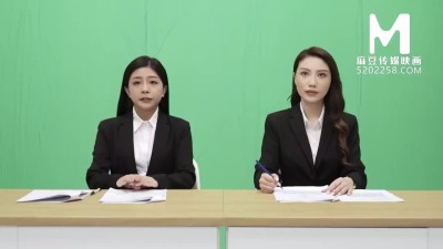 Excited male arranged a hot threesome with two cute Asian colleagues of the news presenters.