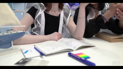 Two insolent and sexy students are fucked by their teacher in the classroom