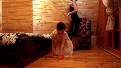 Young madam makes her housekeeper lick pussy and serve husband during threesome sex