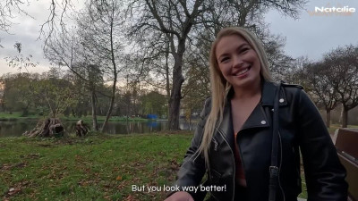 Picking up a juicy blonde Natalie Wayne for a quick Tinder sex