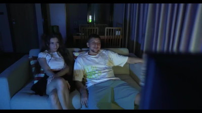 Pretty Fit Curly Teen Indulges In Gonzo Sex With Her BF During the Regular Evening TV-watching
