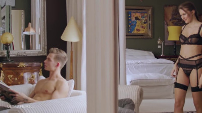 Stacy Cruz in sexy lingerie and stockings seduces her man for passionate sex