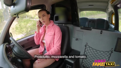 Insatiable female taxi driver makes pizza delivery dude happy