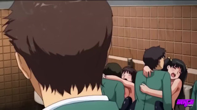 Schoolgirl squirts during orgy in the restroom - Hentai Pros