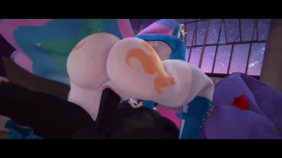 Big-booty Princess Celestia rides thick black cock in Reverse