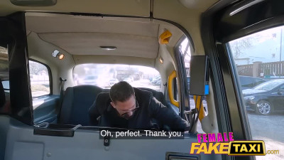 Female cabbie shoves her huge cans in the face of a VERY lucky guy
