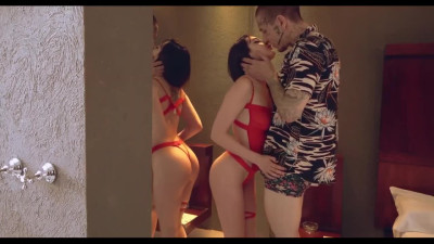 Slut in red lingerie Sofi Indivar is fucked in front of the mirror by John Lemon