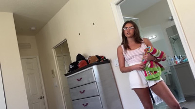 Stepsister Selina Bentz caught stepbrother with a boner and decided to help him