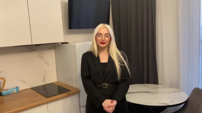 Sexy Russian realtor provides additional bonuses to her client for buying an apartment.