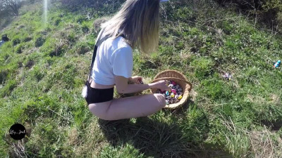Sassy bunny gives blowjob outdoors before intense fuck