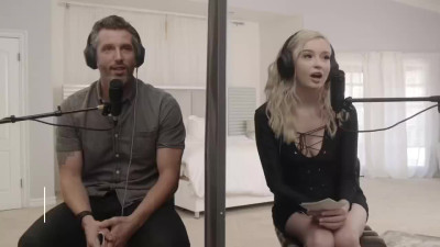 Sexy blonde seduced a guy on a podcast.