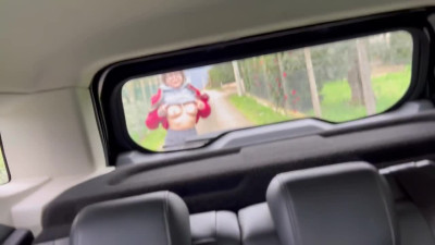 Lustful traveling companion publicly thanks the driver for giving her a ride.