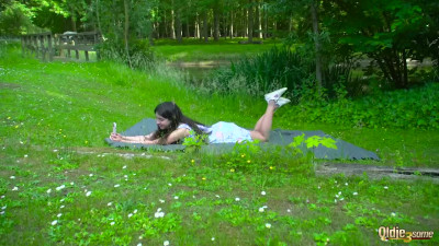 Kinky teen rocks 2 old cocks outdoors - Oldje-3Some