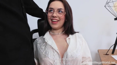 Slim Plump-booty Brunette Student Agrees To Sexually Please Her Young Horny Teacher To Pass the Exam