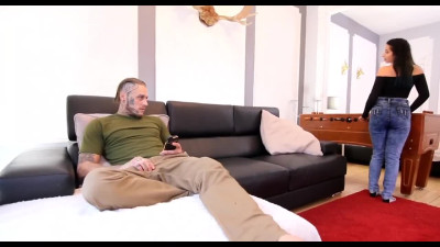 Two skinny and lustful teens gets fucked by a tough tattooed guy in their pussies