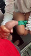 Buxom whore jerks off the hammer in the restroom and begs to cum on her