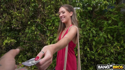 Slender blonde bitch gets a public cumshot in a stranger's pickup truck for money.