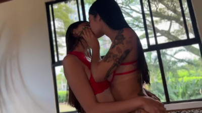 Hot teen invited her bestie to fuck her stepbrother together