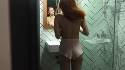 Redhead stepsister happy to have shower sex with big cock