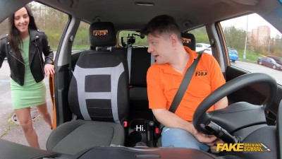 Sexy brunette seduces teacher during driving lesson - Fake Driving School