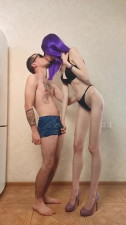 Tall small titted babe needed to sit down a little to fuck him