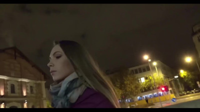 Girl from the street blows hard cock and fucks with her new friend