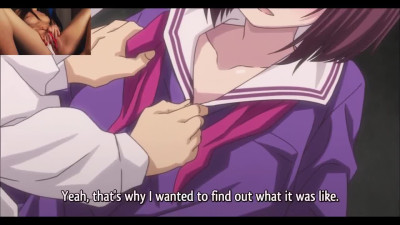 Busty girl masturbates while watching a hentai series